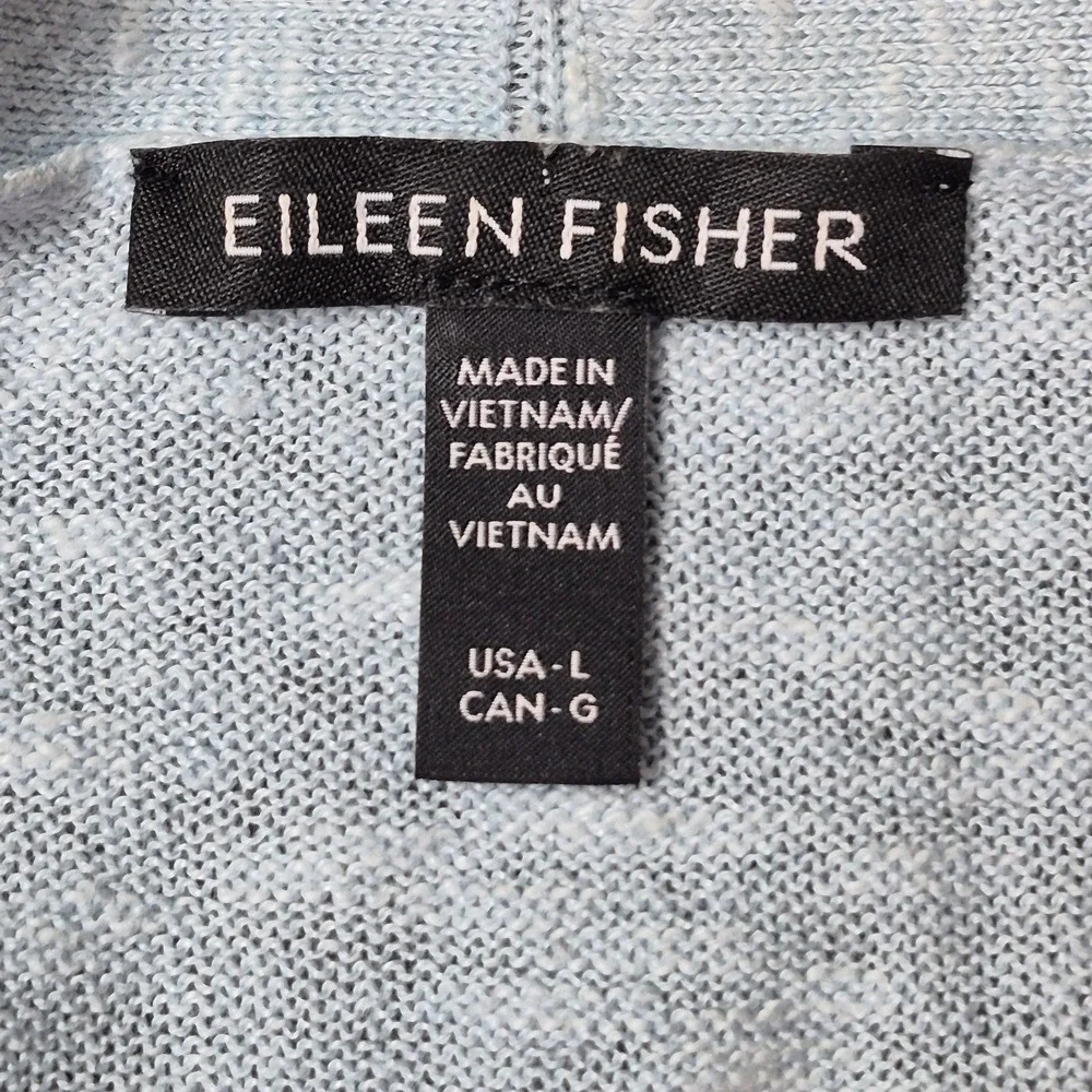 Eileen Fisher Womens Large Blue Organic Linen Cotton V Neck Sweater‎ Top